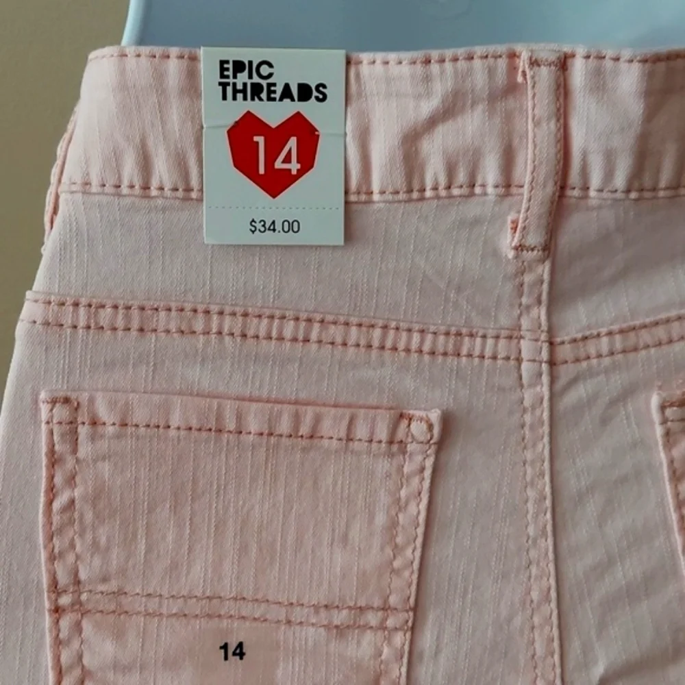 Epic Threads Denim Shorts distressed cuffed hem - blush pink - size 14